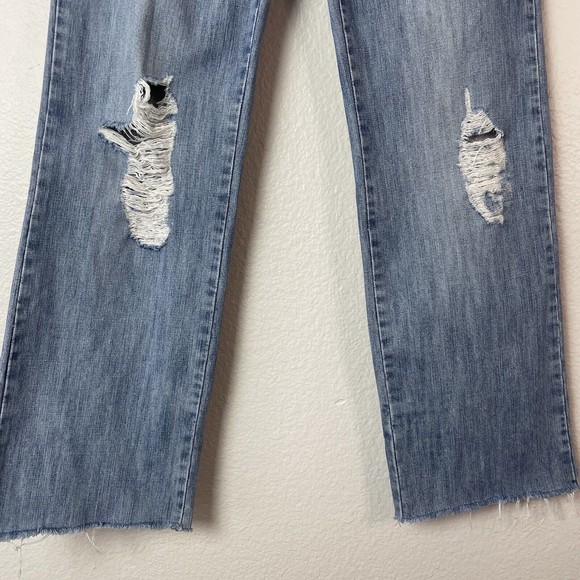 Embroidered Distressed Cutoff Cropped Denim Blue Jeans Low Rise 11 *altered* - Picture 3 of 12